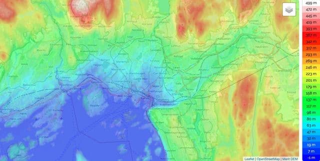 Mapa wysokości Oslo
